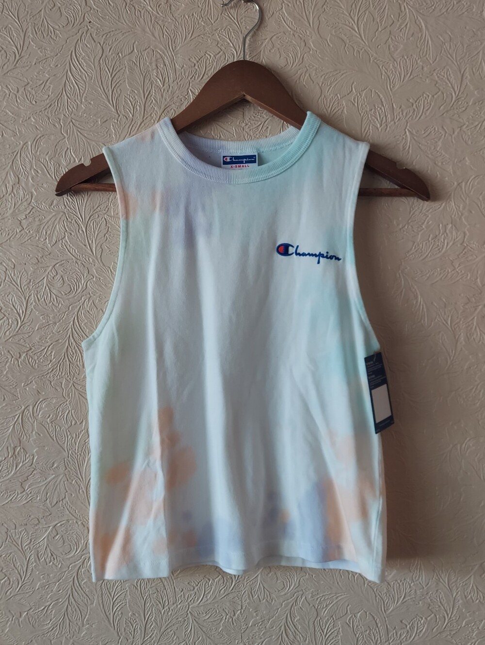 Champion Women's Pastel Tie-Dye Muscle Tee - Blue & Peach Accents - NWT - XS